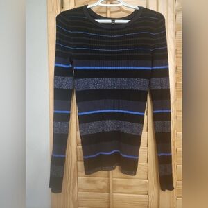 Express Women's Striped Sweater in Black and Blue